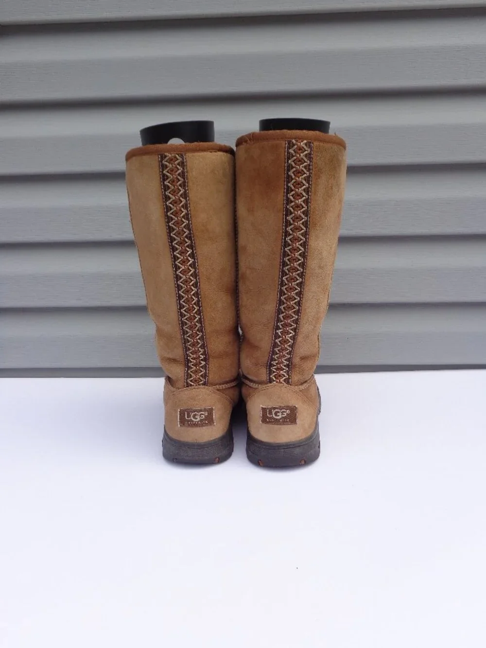 UGG Australia Ultimate Tall Braid Boots Chestnut Thick Rubber Sole Leather Sz 8